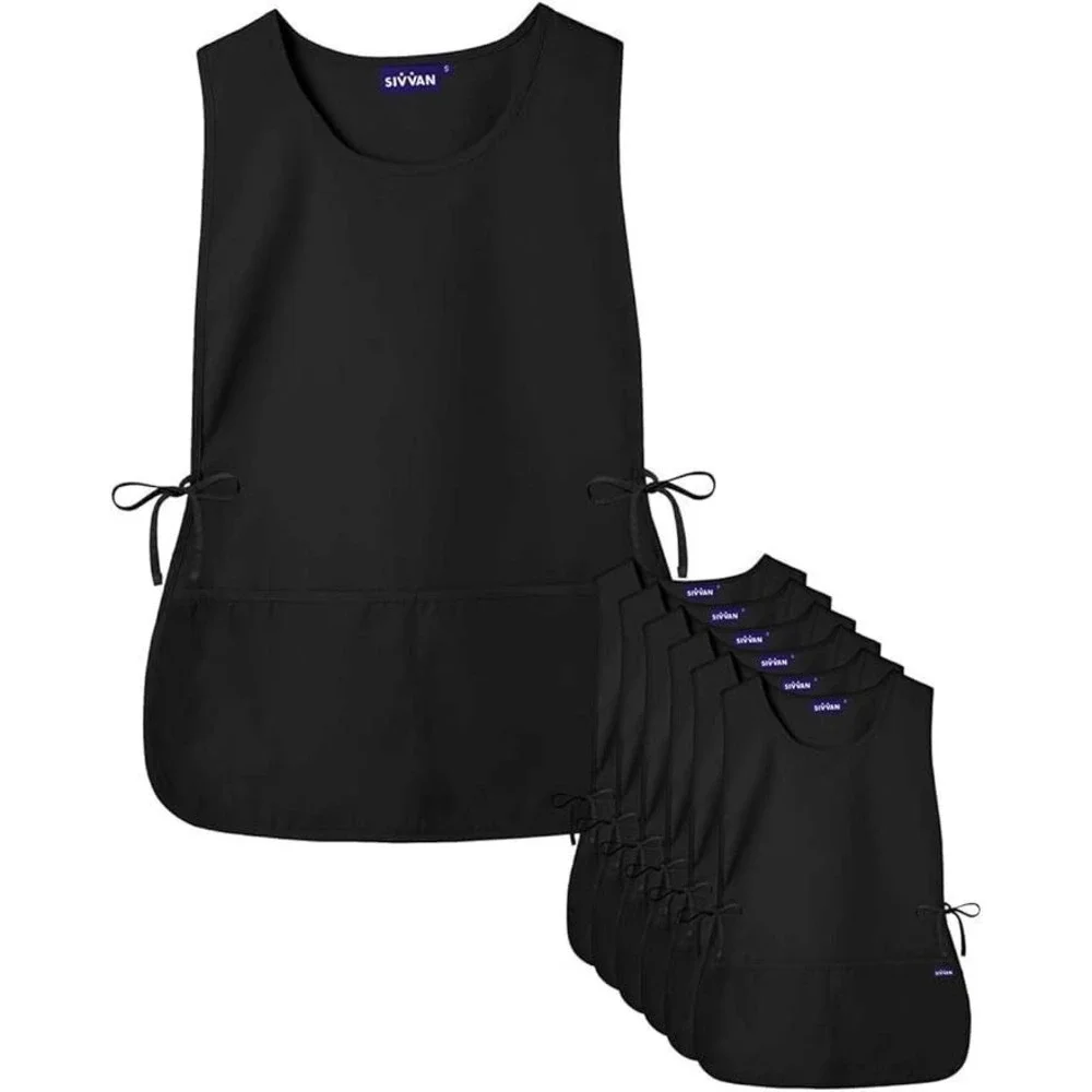 Sivvan 6-Pack Unisex Poly-Cotton Poplin Cobbler Aprons Adjustable Ties - Black
